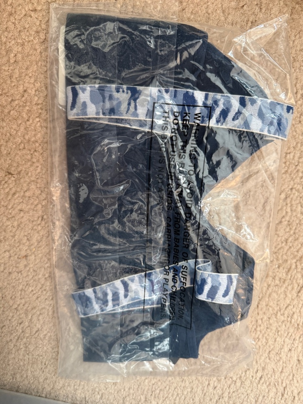 Boston Proper Navy Blue Sports Bra with Blue Camo Straps